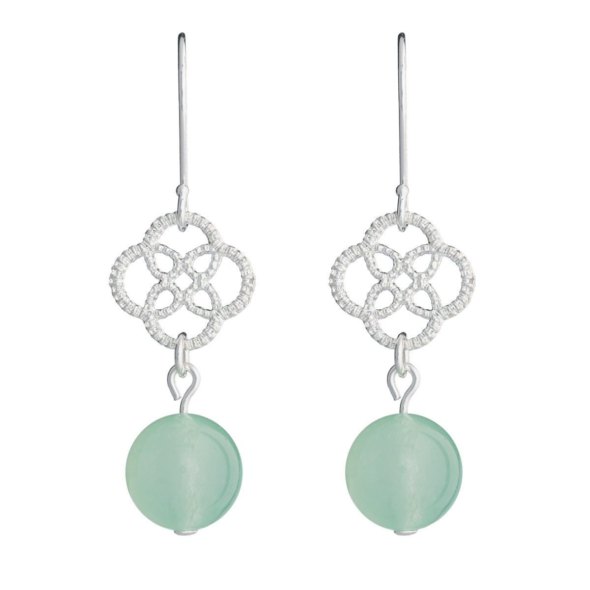 Silver Celtic Knot Green Jade French Hook Earrings - Simply Whispers