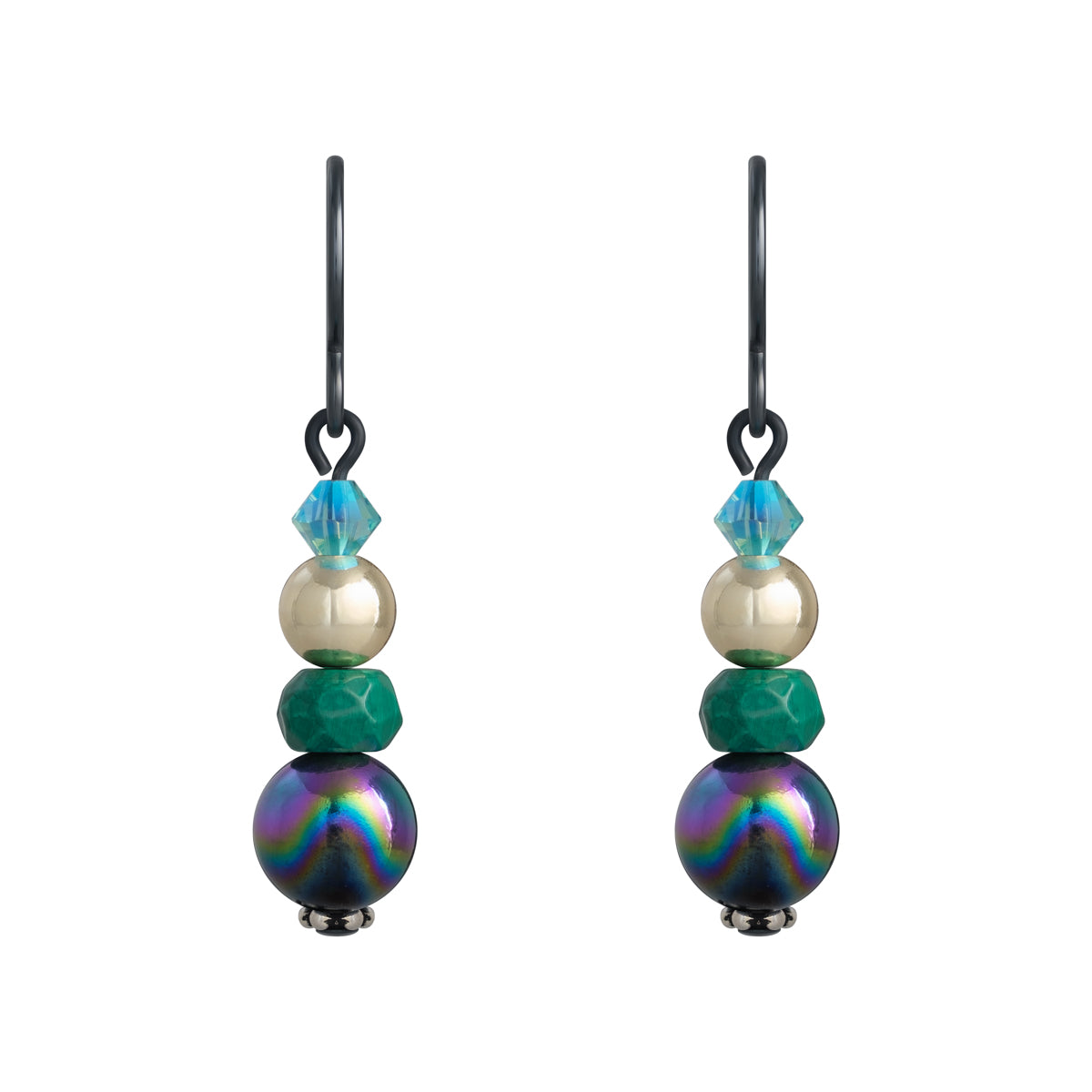 Multicolor Beads Black Niobium French Hook Earrings - Simply Whispers