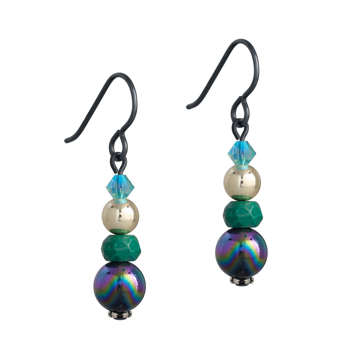 Multicolor Beads Black Niobium French Hook Earrings - Simply Whispers