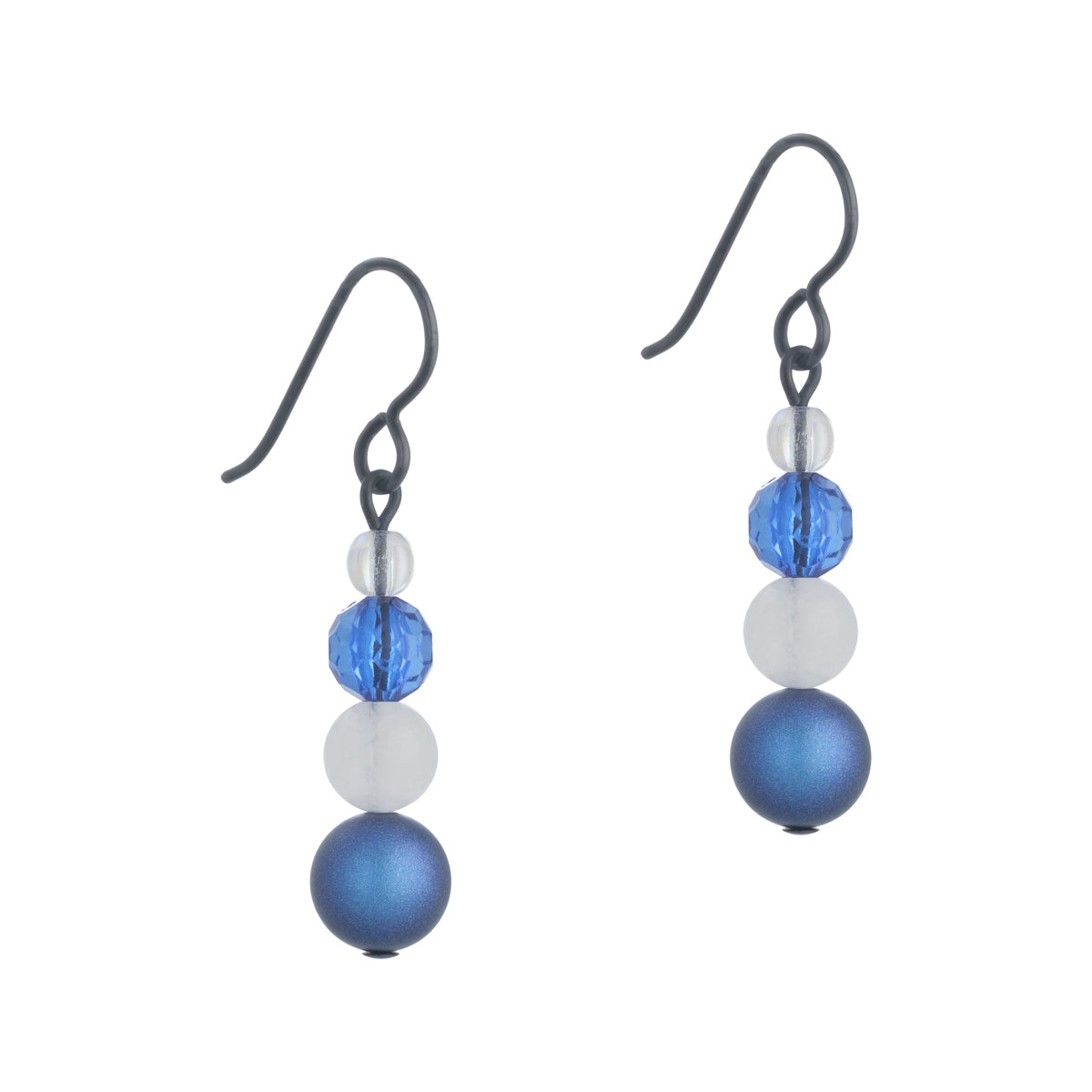 White and Blue Shadows Black Niobium French Hook Earrings - Simply Whispers