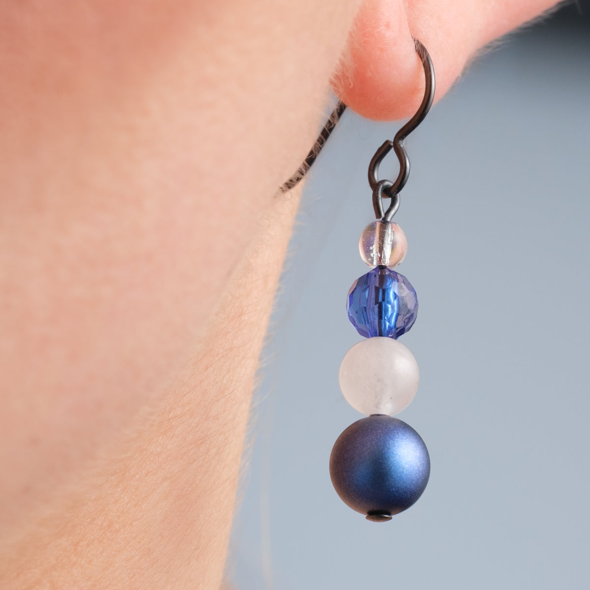 White and Blue Shadows Black Niobium French Hook Earrings - Simply Whispers
