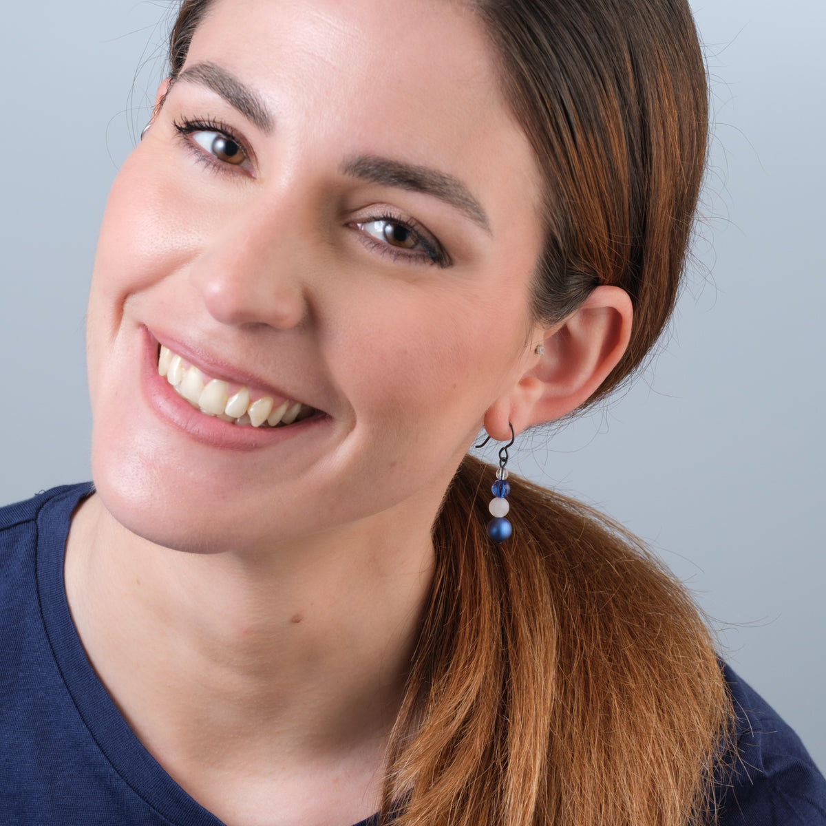 White and Blue Shadows Black Niobium French Hook Earrings - Simply Whispers