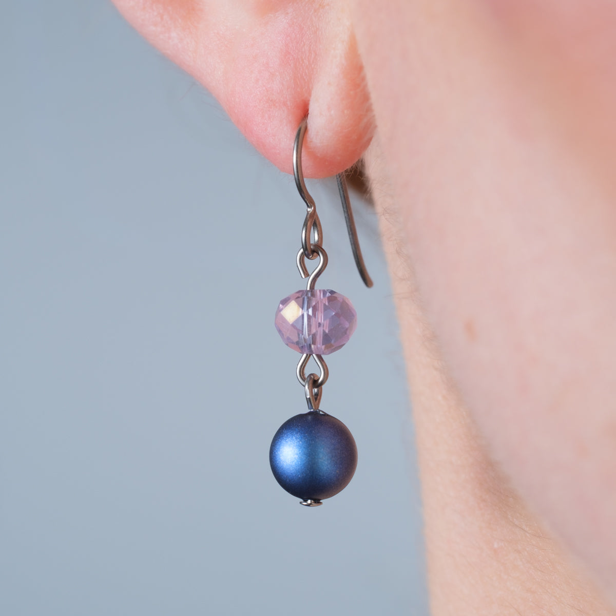 Blue and Lavender Black Niobium French Hook Earrings - Simply Whispers