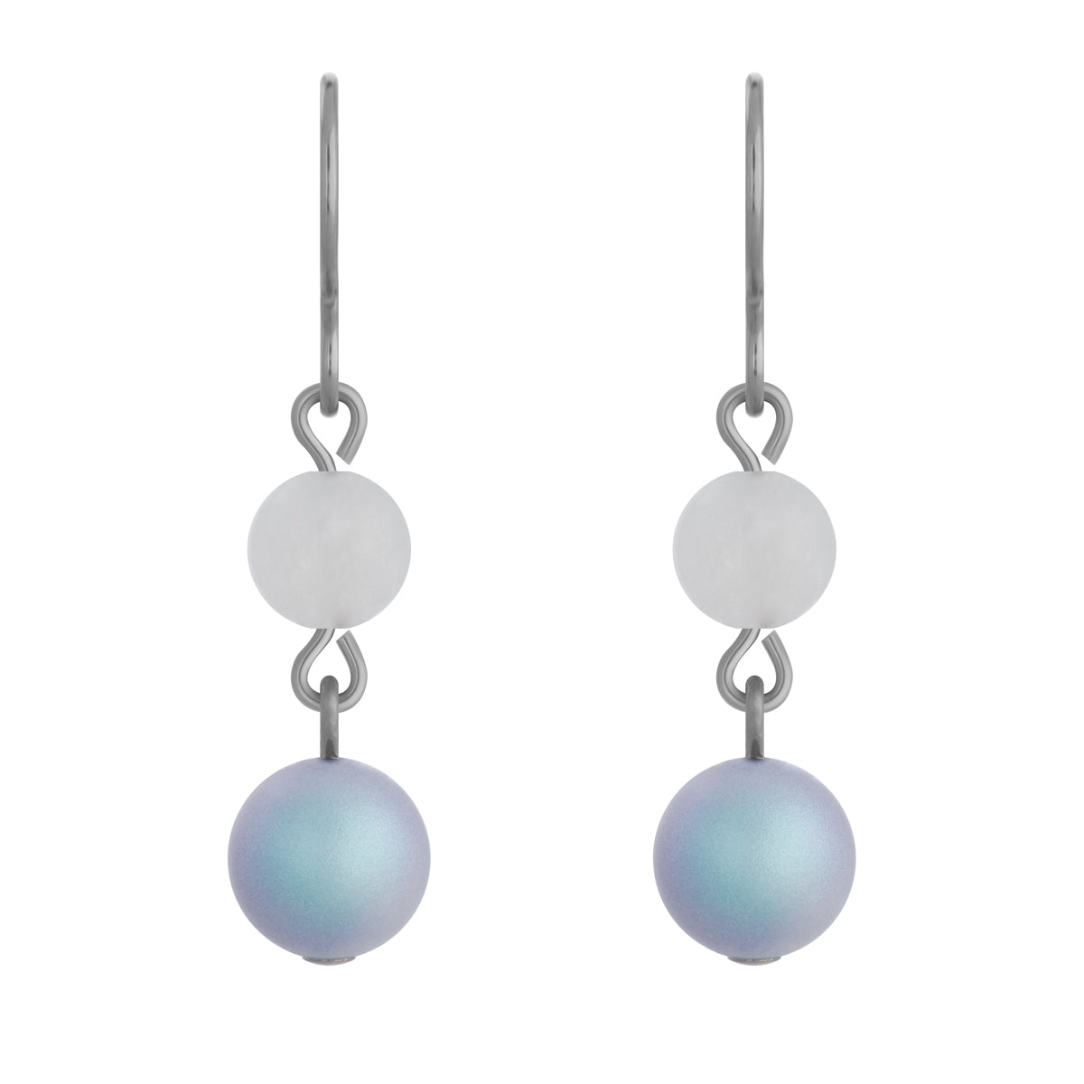 White And Iridiscent Lavender Bead Niobium French Hook Earrings - Simply Whispers