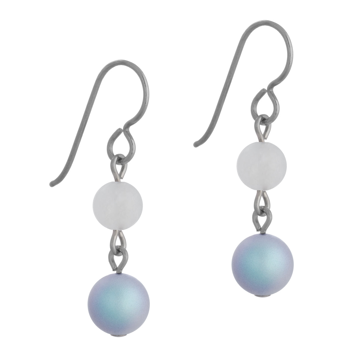 White And Iridiscent Lavender Bead Niobium French Hook Earrings - Simply Whispers