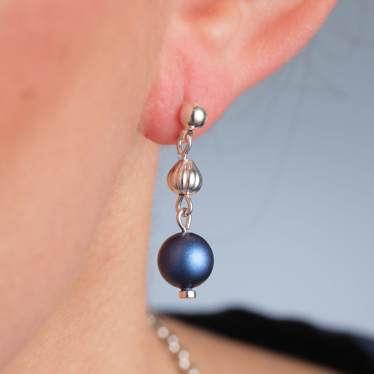 Iridiscent Blue Silver Drop Earrings - Simply Whispers
