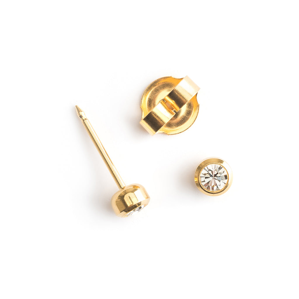 Ear Piercing 3 mm Bazel Crystal Gold Plated Self Piercer - Simply Whispers