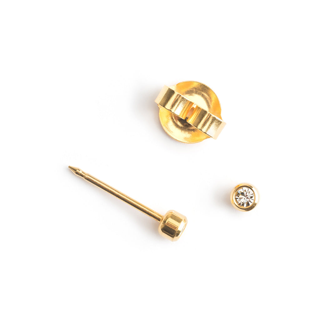 Ear Piercing 2 mm Bazel Crystal Gold Plated Self Piercer - Simply Whispers