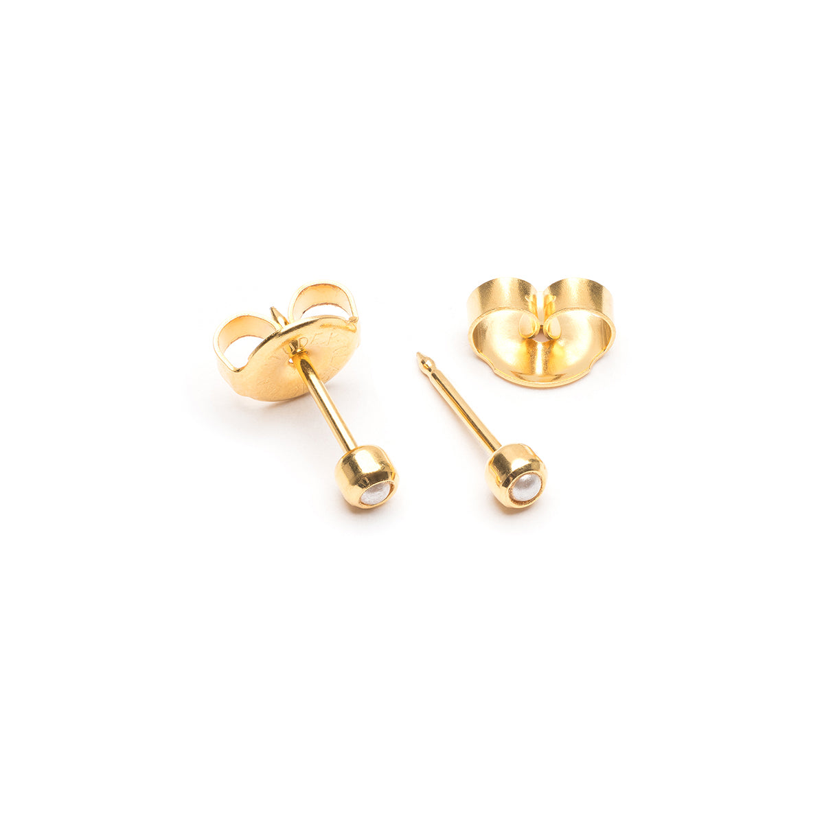 Ear Piercing 2 mm Bezel Pearl Baby Post Gold Plated Self Piercer - Simply Whispers