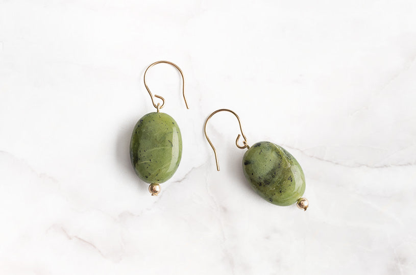 Every time you put these earrings on, feel the love and warmth that surrounds you. Let these lightweight green Jade gold earrings add some joy to your day.
