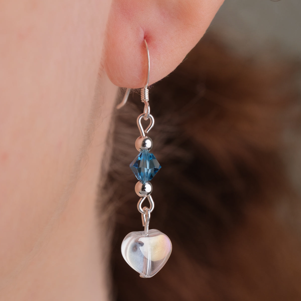925 Sterling Silver Crystal Heart French Hook Earrings - Simply Whispers