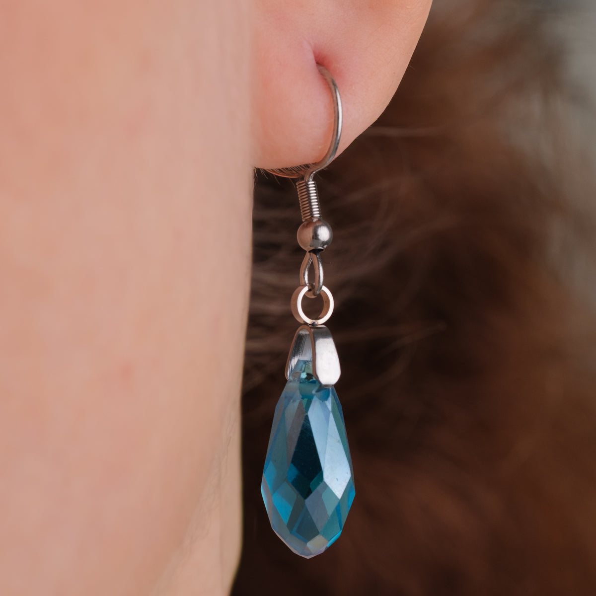 Peacock Blue Teardrop French Hook Earrings - Simply Whispers