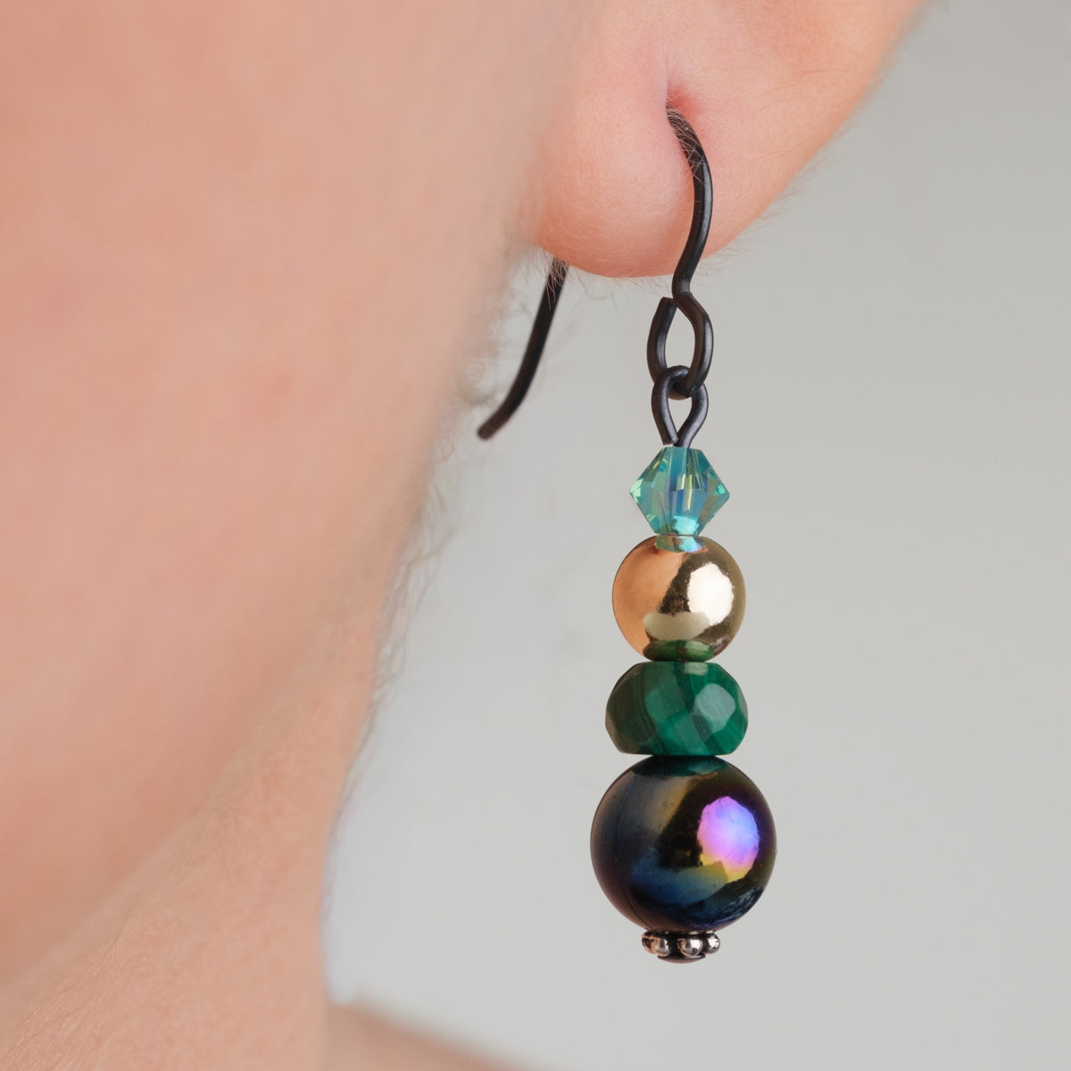 Multicolor Beads Black Niobium French Hook Earrings - Simply Whispers