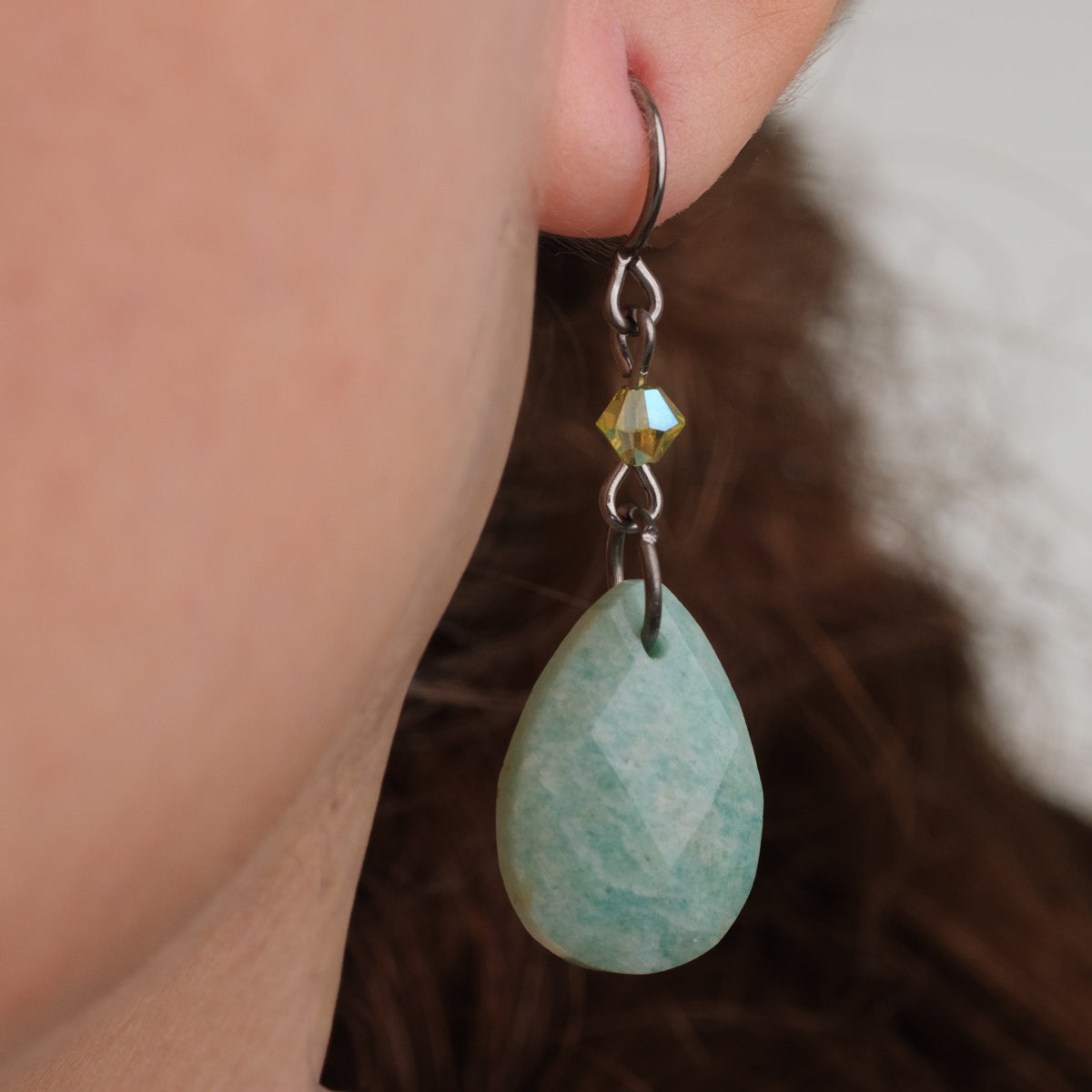 Amazonite Drop Titanium French Hook Earrings - Simply Whispers