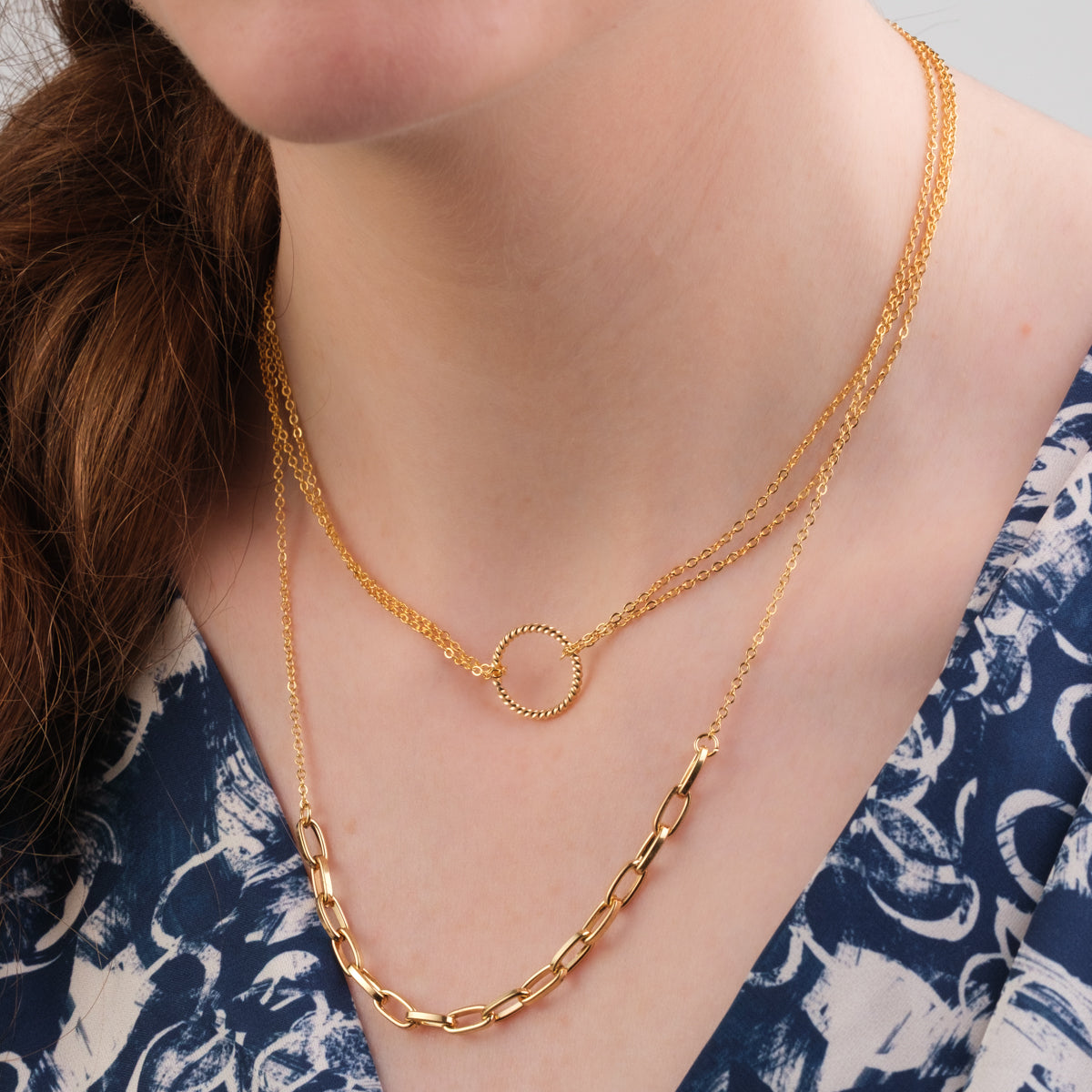 Gold Paperclip and Circle Layered Necklace - Simply Whispers