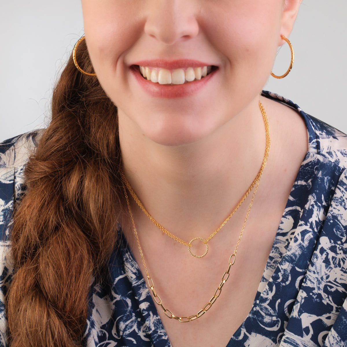 Gold Paperclip and Circle Layered Necklace - Simply Whispers