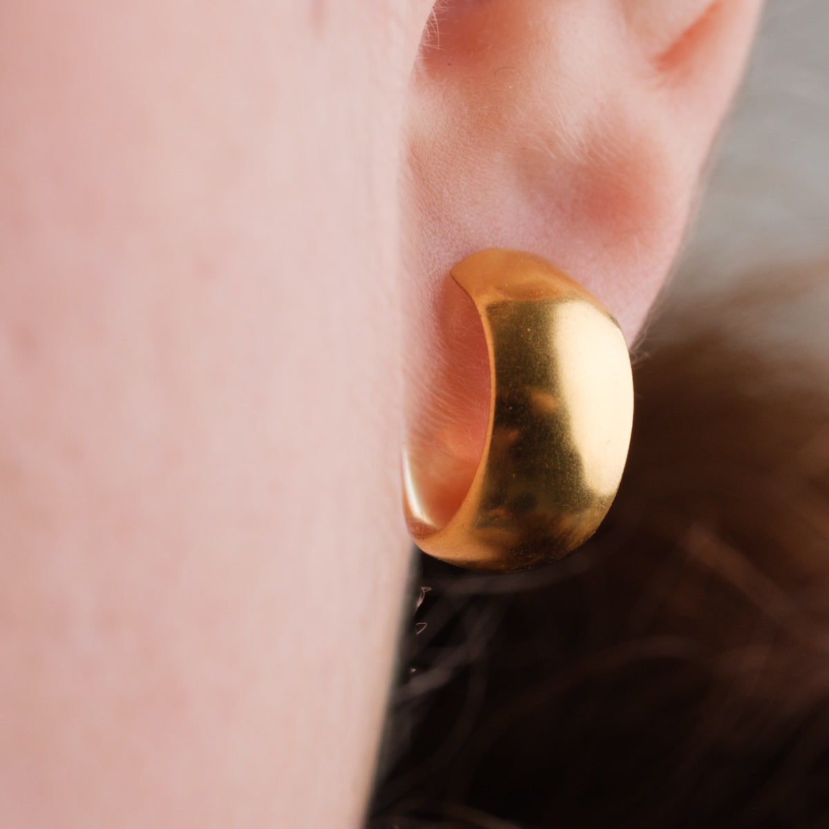 Gold Wide Smooth Posted Huggie - Simply Whispers