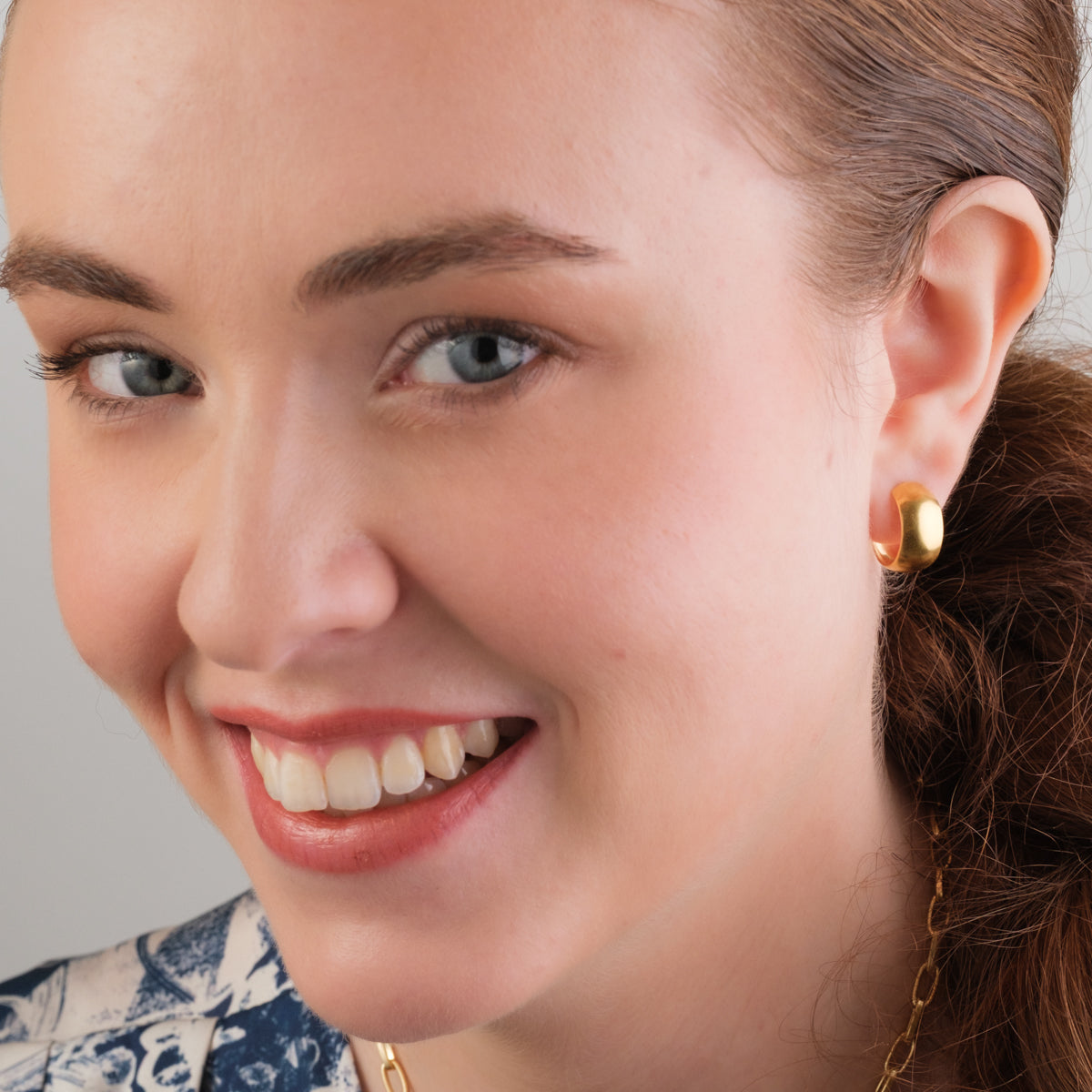 Gold Wide Smooth Posted Huggie - Simply Whispers