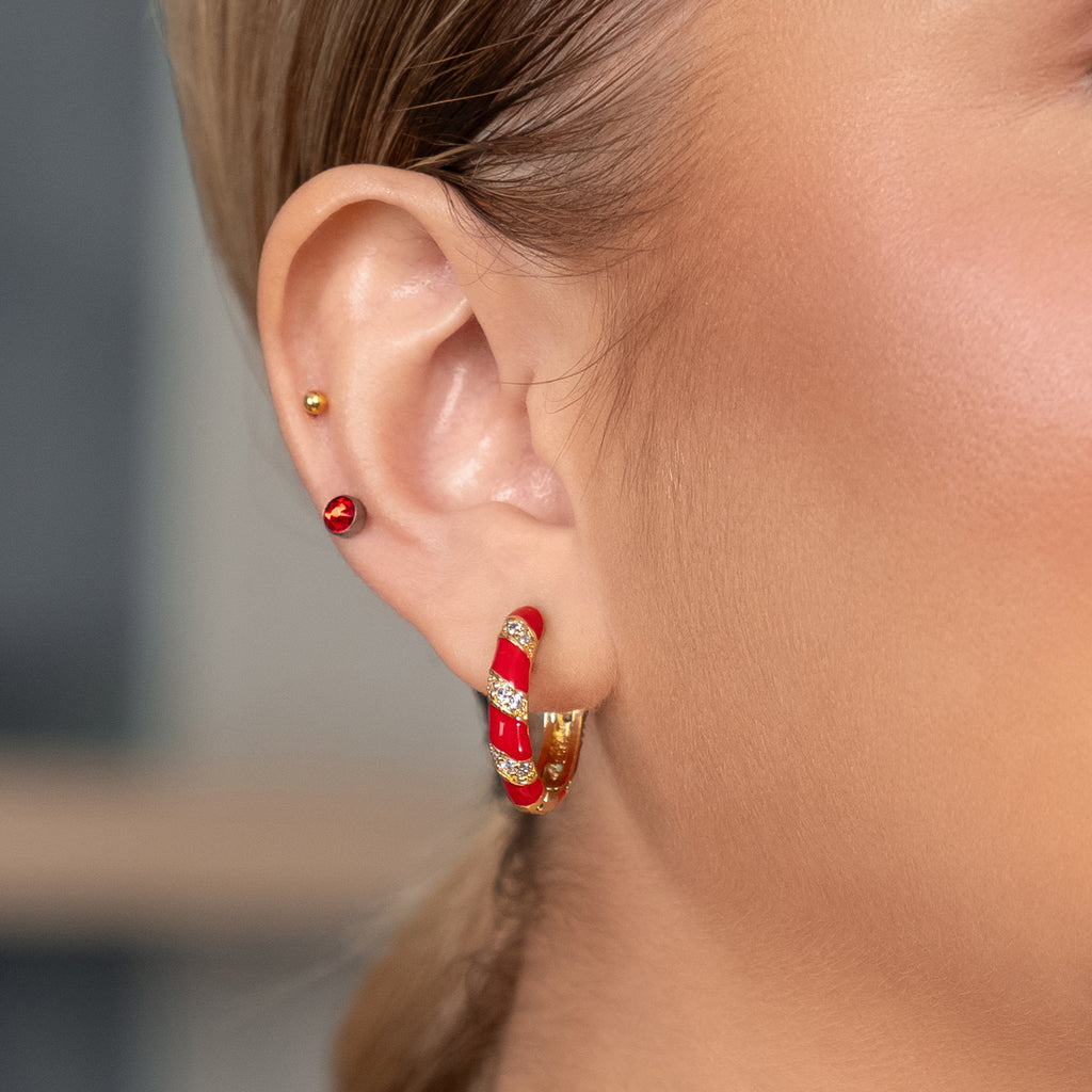 Red Bezel Titanium Stud Earrings - Simply Whispers