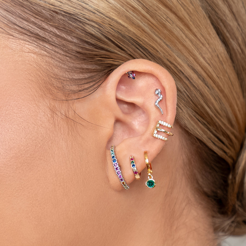 Helix Ear Piercing Stainless Steel Crystal Snake - Simply Whispers