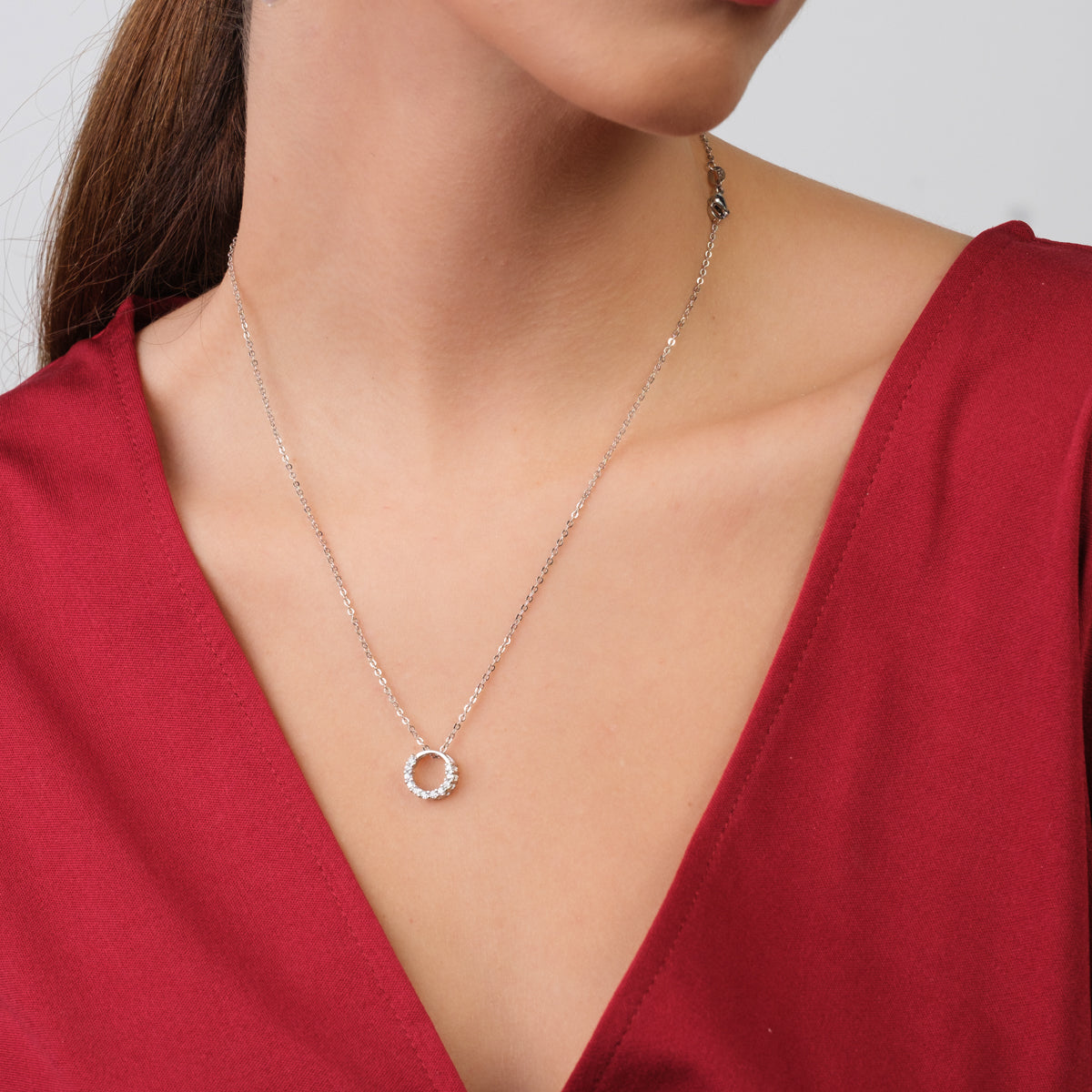 Sterling Silver Zirconia Circle Pendant Necklace - Simply Whispers