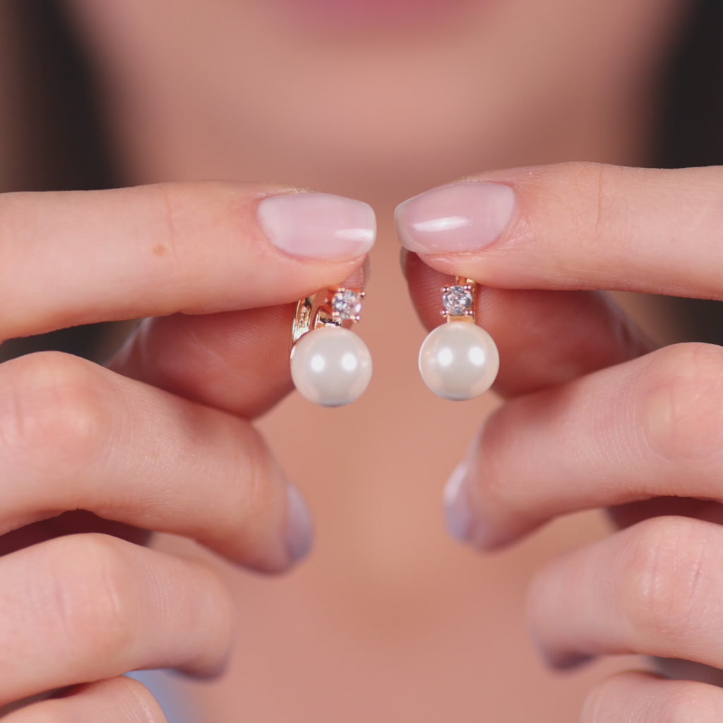 Rose Gold Pearl & Crystal Earrings