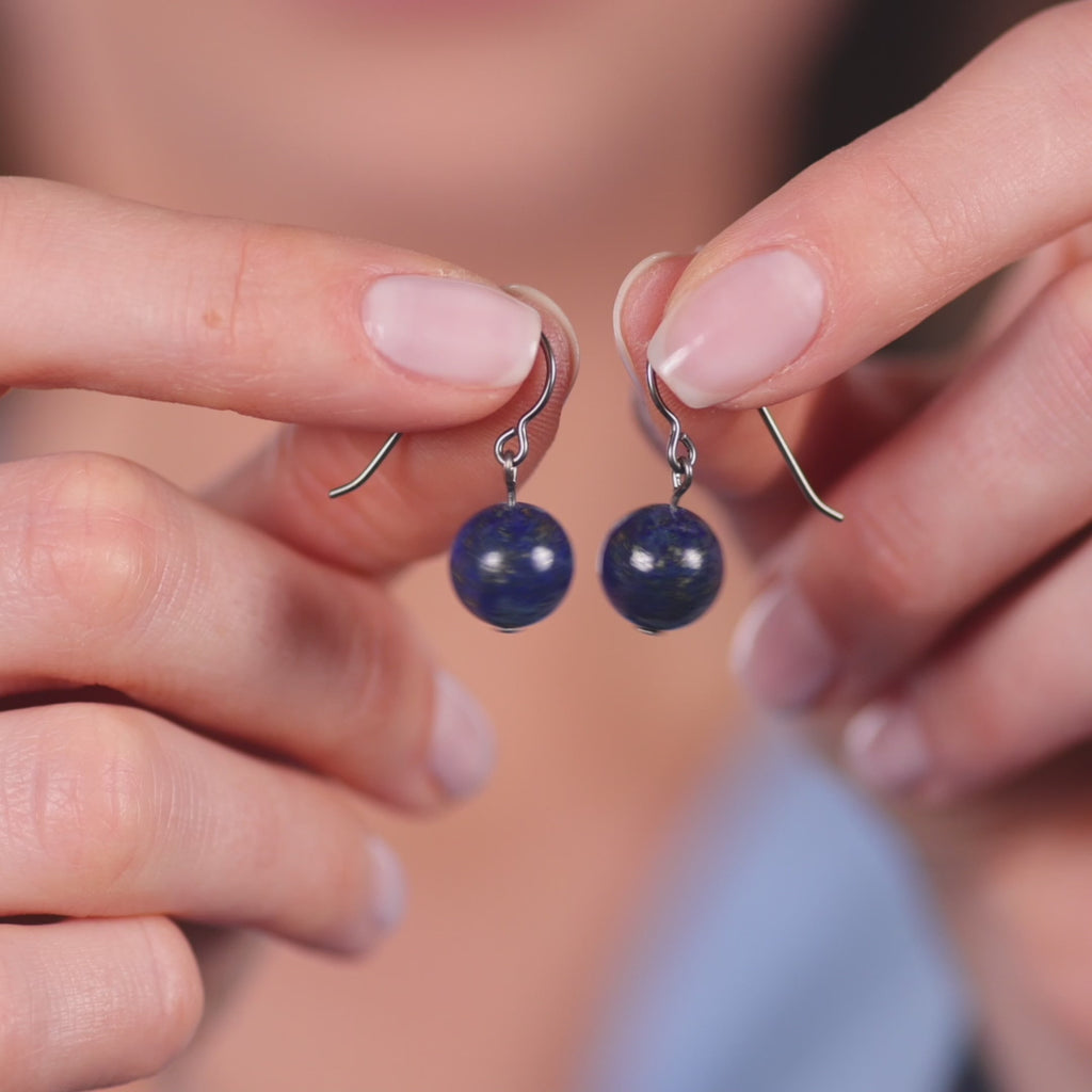 Genuine Lapis Niobium French Hook Earrings