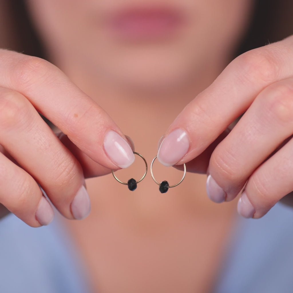 14k Gold Black Charm Hoop Earrings