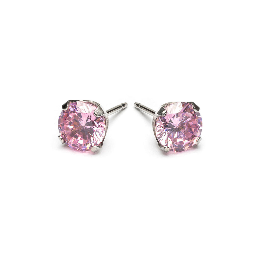 Stainless Steel 6 mm Pink Cubic Zirconia Stud Earrings - Simply Whispers