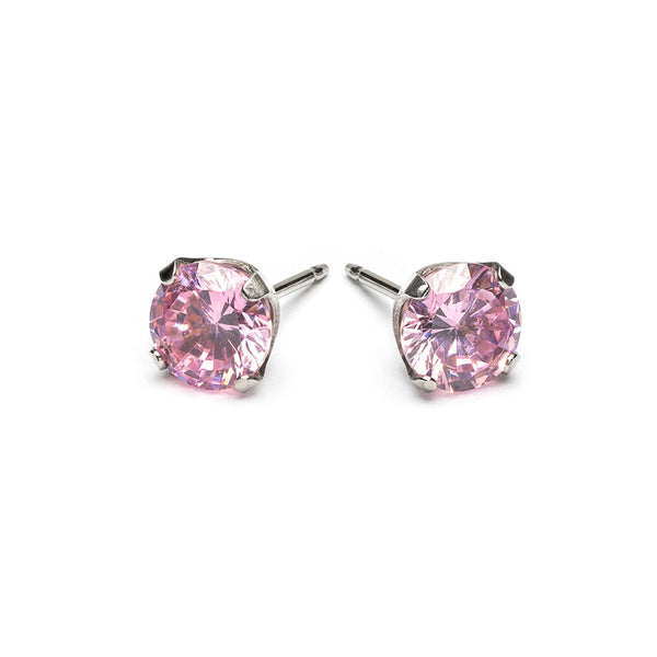 Stainless Steel 6 mm Pink Cubic Zirconia Stud Earrings– Simply Whispers