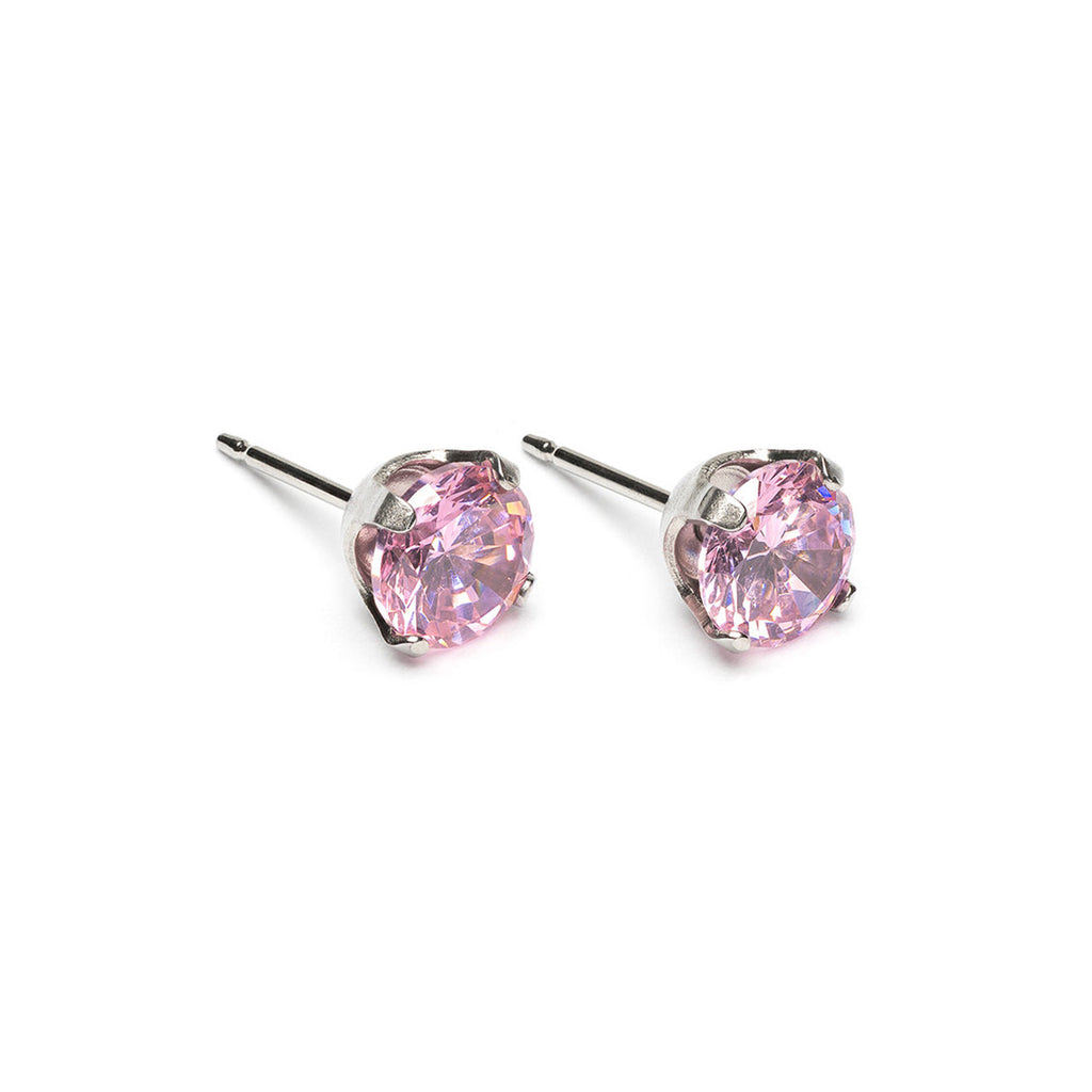 Stainless Steel 6 mm Pink Cubic Zirconia Stud Earrings - Simply Whispers