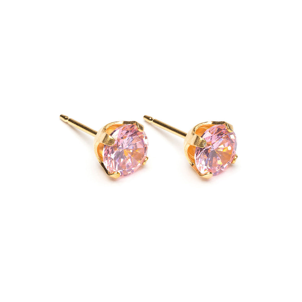 Gold Plated 6 mm Pink Round Cubic Zirconia Stud Earrings - Simply Whispers