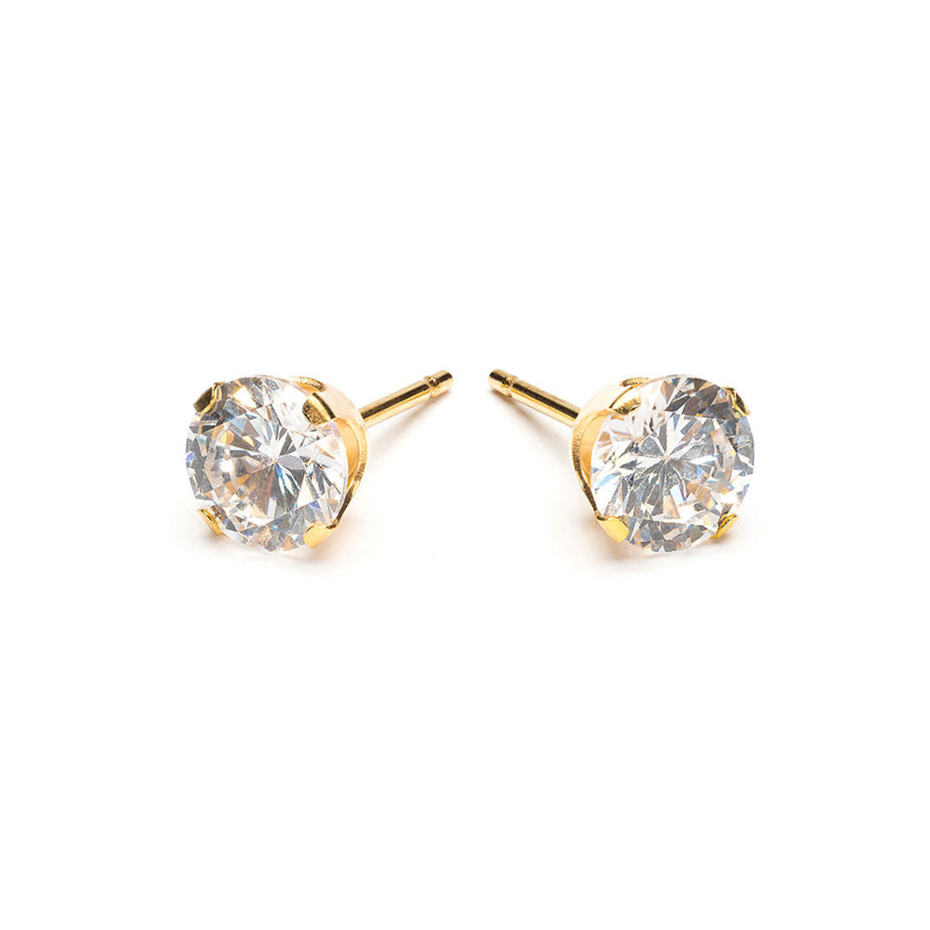 Gold Plated 6 mm Round Cubic Zirconia Stud Earrings - Simply Whispers