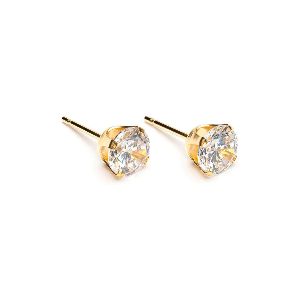 Gold Plated 6 mm Round Cubic Zirconia Stud Earrings - Simply Whispers