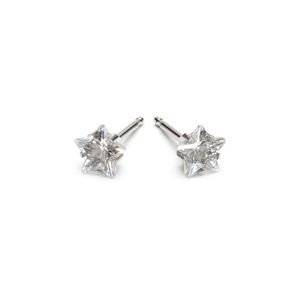 Stainless Steel 5 mm Star Cubic Zirconia Stud Earrings - Simply Whispers