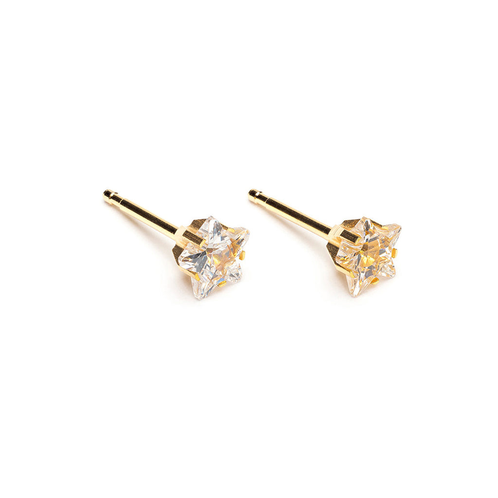 Gold Plated 5 mm Star Cubic Zirconia Stud Earrings - Simply Whispers