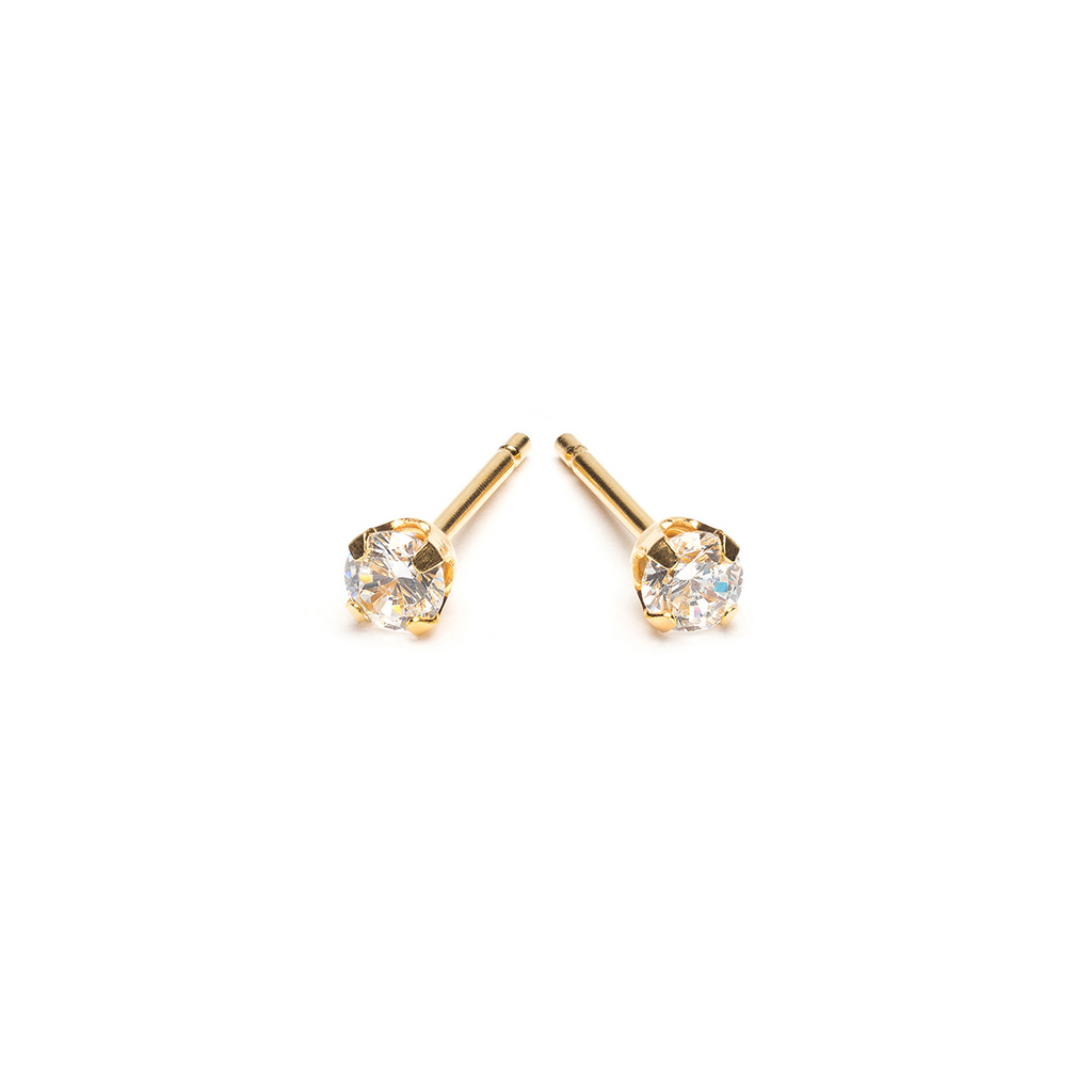 Gold Plated 3 mm Round Cubic Zirconia Stud Earrings - Simply Whispers