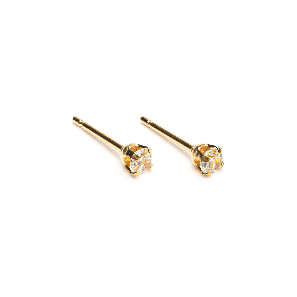 Gold Plated 3 mm Round Cubic Zirconia Stud Earrings - Simply Whispers