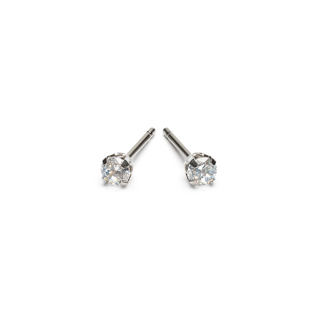 Stainless Steel 3 mm Round Cubic Zirconia Stud Earrings - Simply Whispers