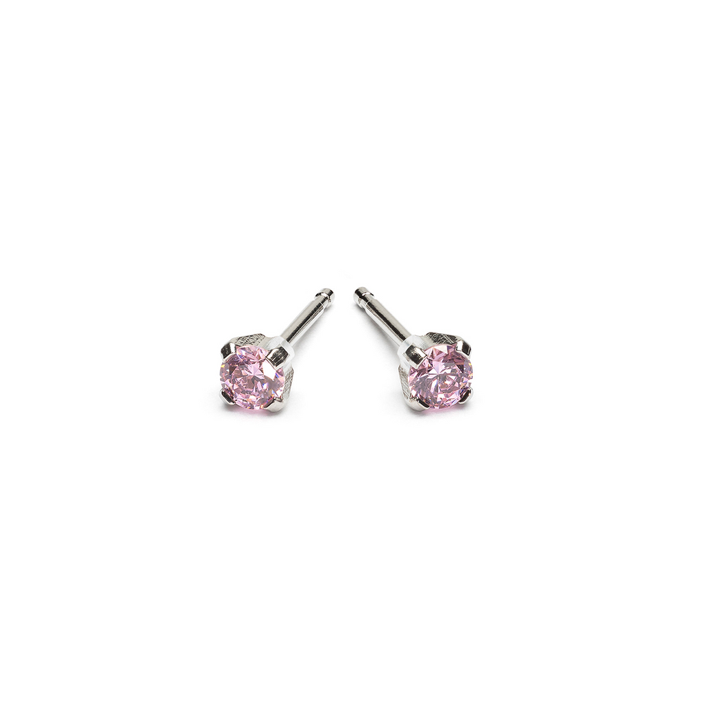 Stainless Steel 3 mm Pink Round Cubic Zirconia Stud Earrings - Simply Whispers