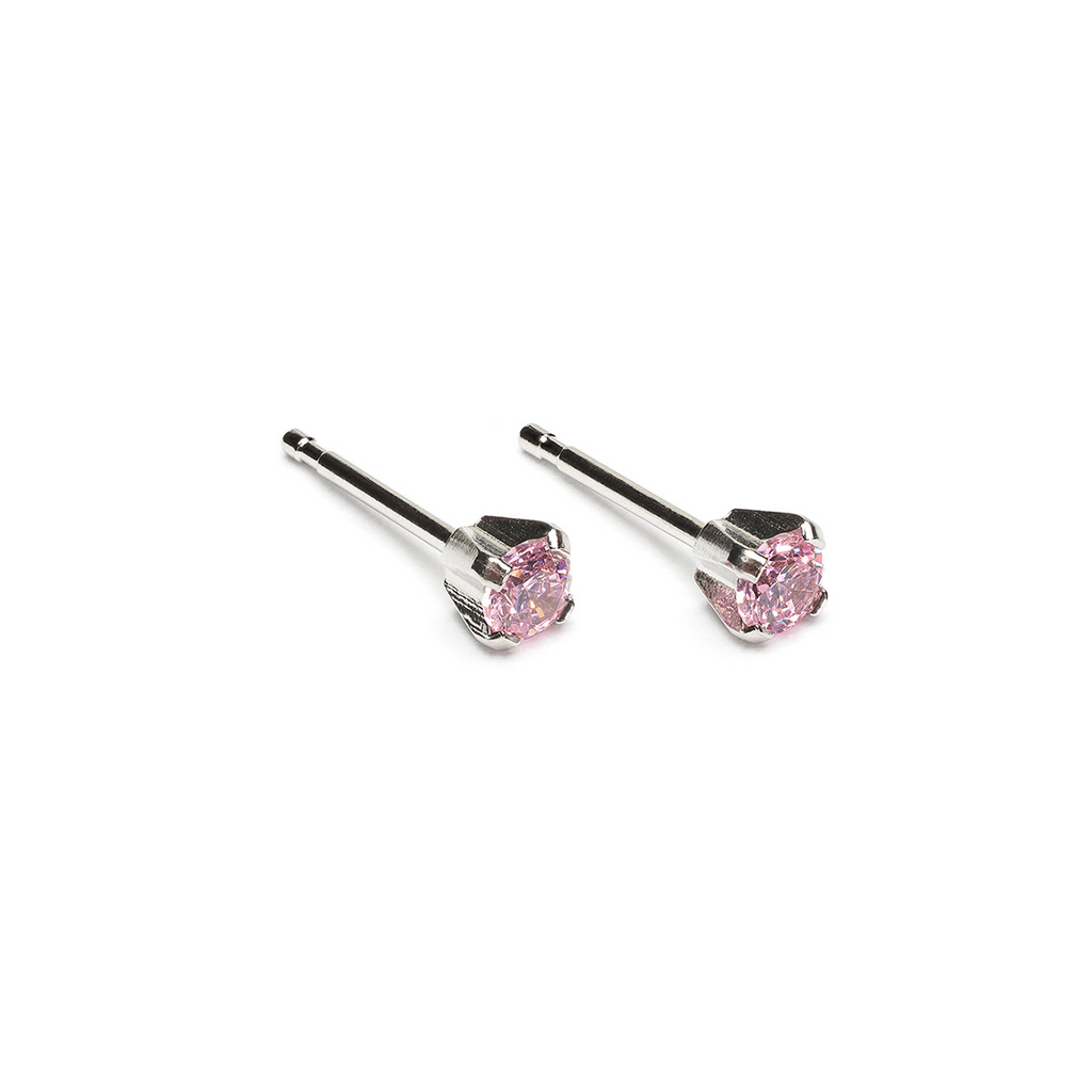 Stainless Steel 3 mm Pink Round Cubic Zirconia Stud Earrings - Simply Whispers