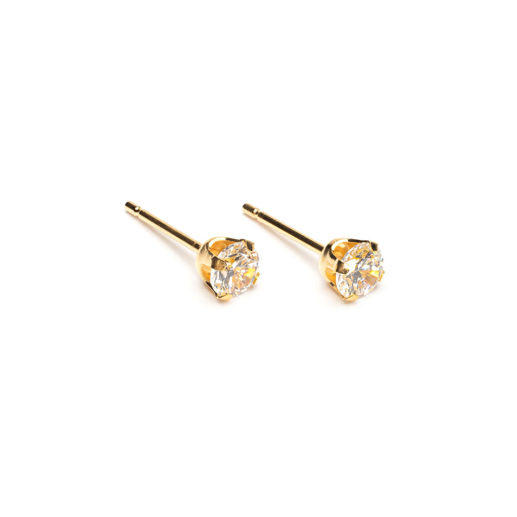 Gold Plated 4 mm Round Cubic Zirconia Stud Earrings - Simply Whispers