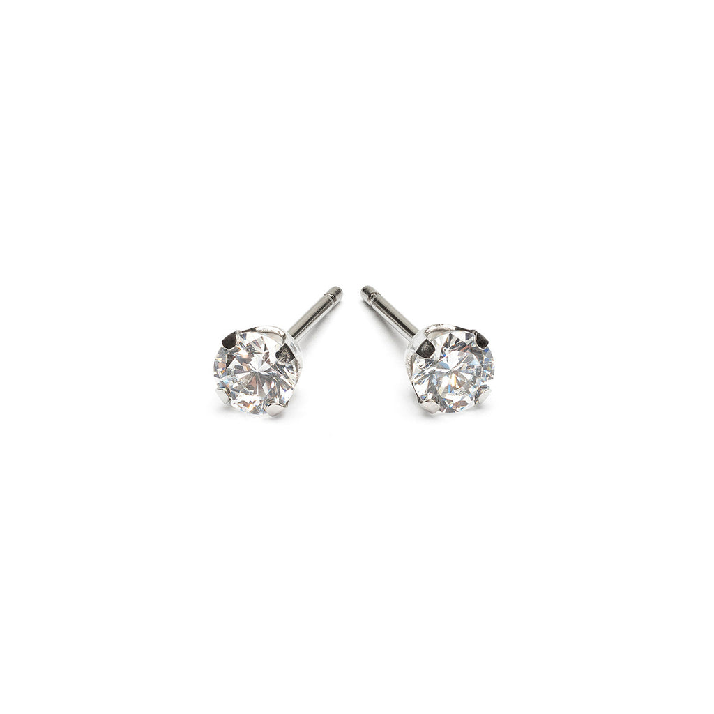 Stainless Steel 4 mm Round Cubic Zirconia Stud Earrings - Simply Whispers