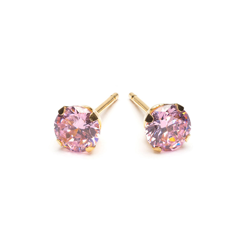 Gold Plated 5 mm Pink Round Cubic Zirconia Stud Earrings - Simply Whispers