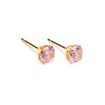 Gold Plated 5 mm Pink Round Cubic Zirconia Stud Earrings - Simply Whispers