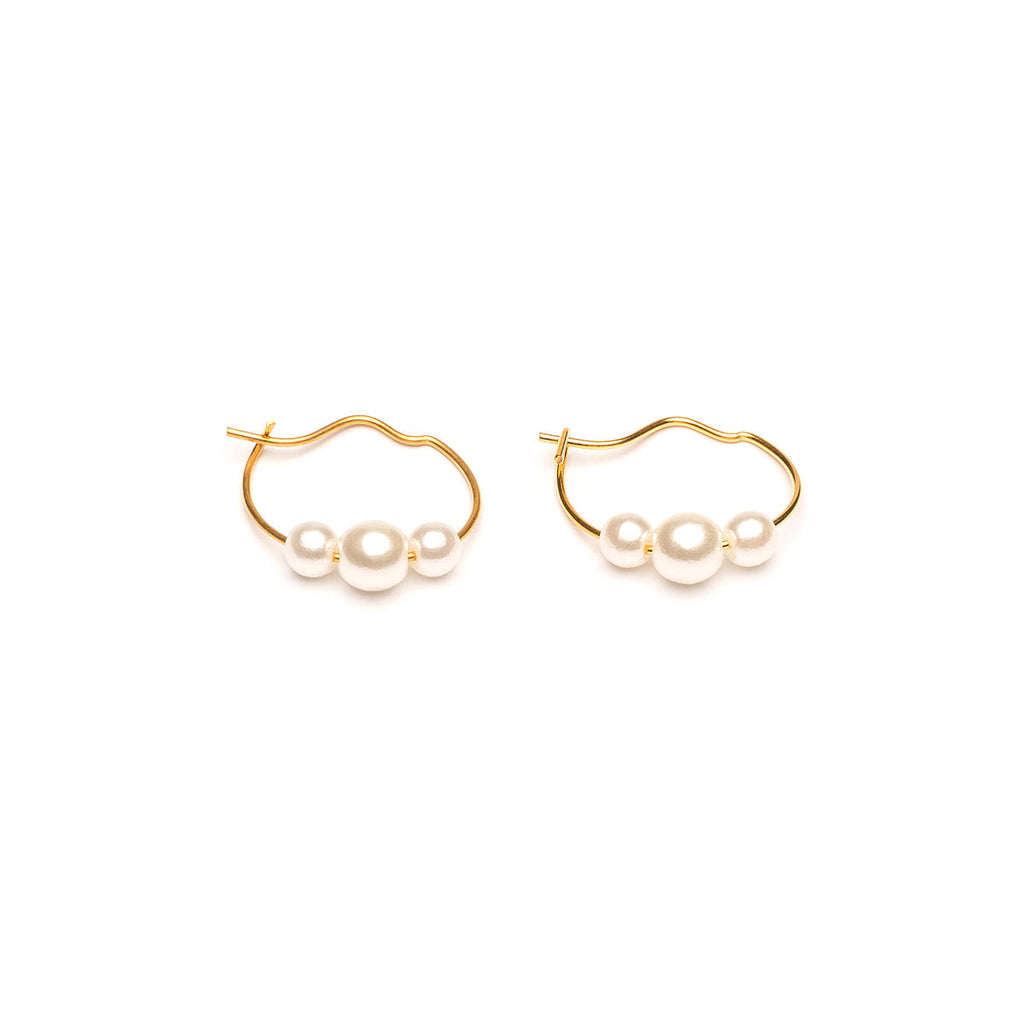 Gold Plated 4 And 6 mm Pearls Continuous Hoop Earrings - Simply Whispers