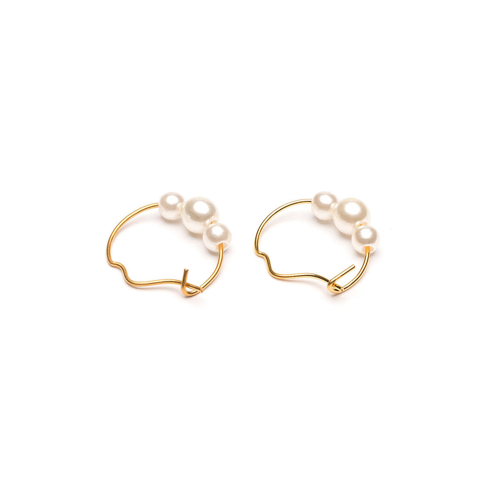 Gold Plated 4 And 6 mm Pearls Continuous Hoop Earrings - Simply Whispers