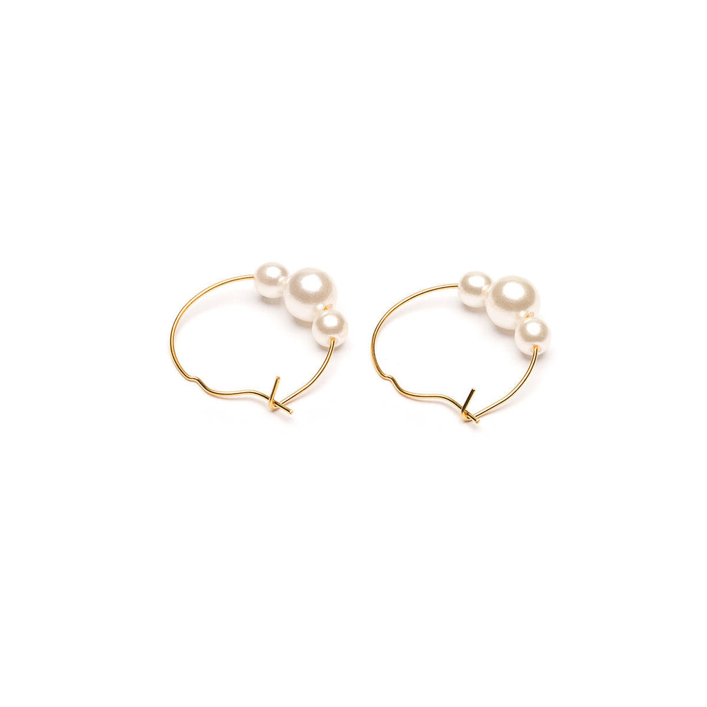 Gold Plated 6 mm Pearls Hoop Earrings - Simply Whispers