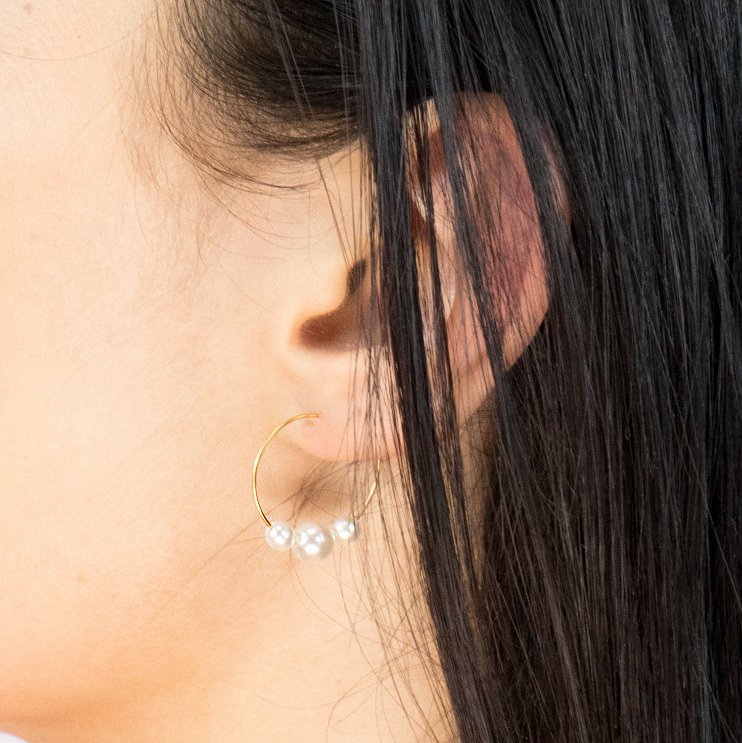 Gold Plated 6 mm Pearls Hoop Earrings