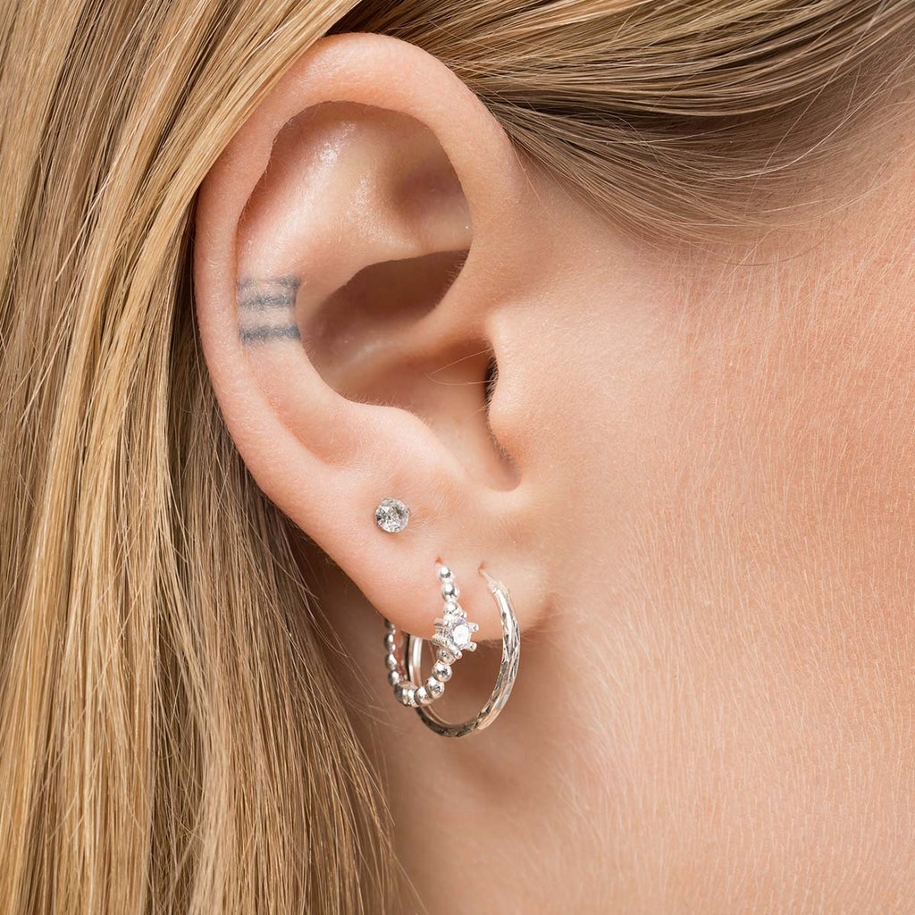Silver Beaded Huggie Earrings - Simply Whispers